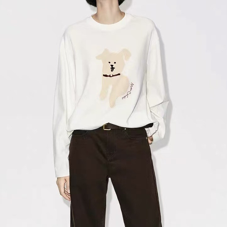 摩家*长袖T恤2025冬新品棉质萌宠系列抽象小狗怀旧印花长袖上衣