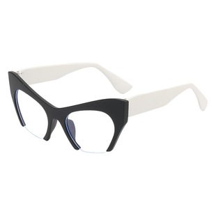 Anti-blue light half-frame cat-shaped glasses frame European and American fashion frame mirror flat glasses women concave shape