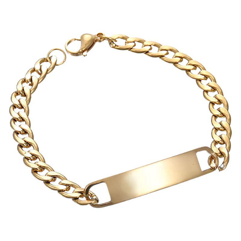 DIY Laser Engraved Stainless Steel Curved Bracelet European and American Style Personalized Simple Smooth Long Strip Men's Jewelry Wholesale