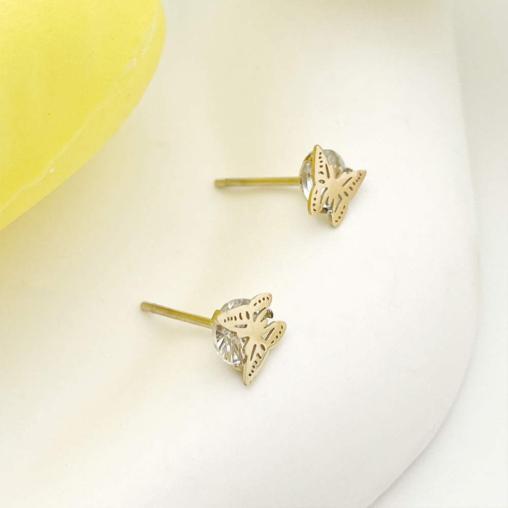 Sweet Butterfly Stainless Steel Plating Inlay Zircon Ear Studs 1 Pair