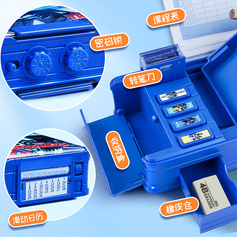 Caja de papelería para niños multifuncional de alta tecnología Transformers contraseña caja de lápiz para estudiantes de primaria para niños 20 tang