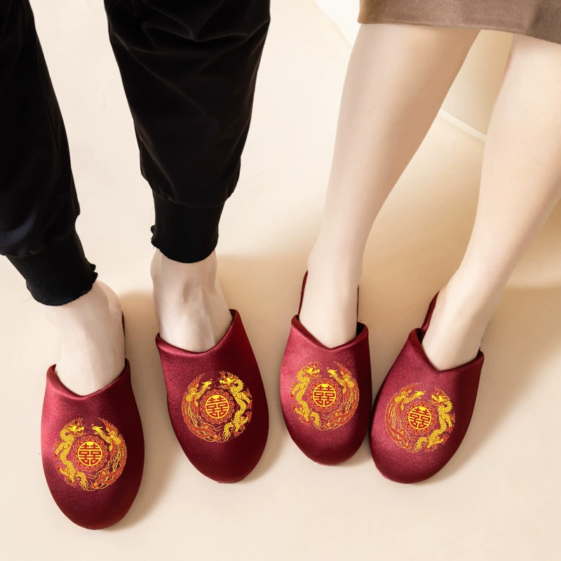 Свадебные тапочки женские летние праздничные бордовые красные пары в помещении новые свадебные тапочки мужские летние тапочки
