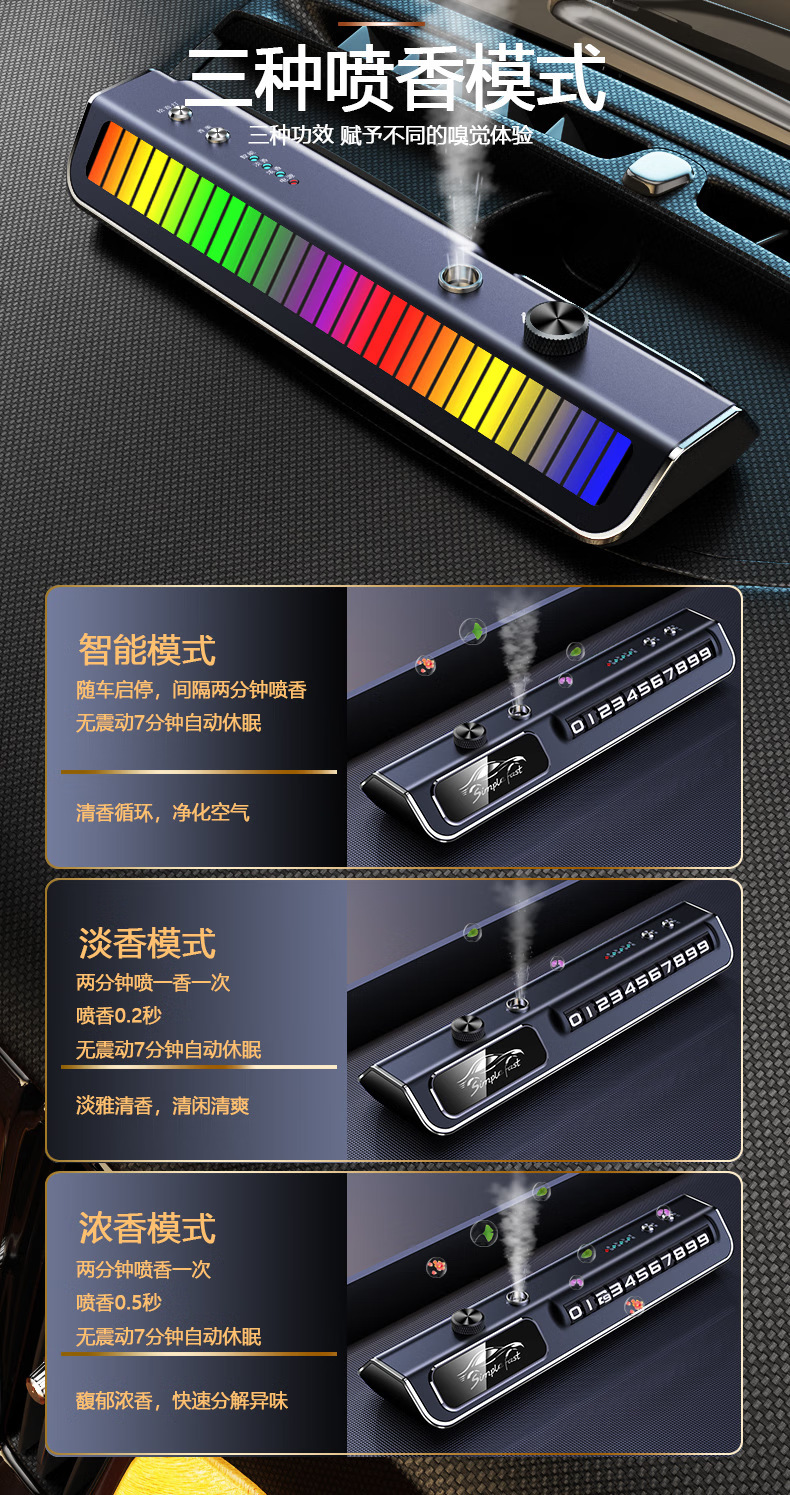 Car phone number plate, smart car aromatherapy ambient light, sound-activated light, interior decoration, temporary parking sign for cars