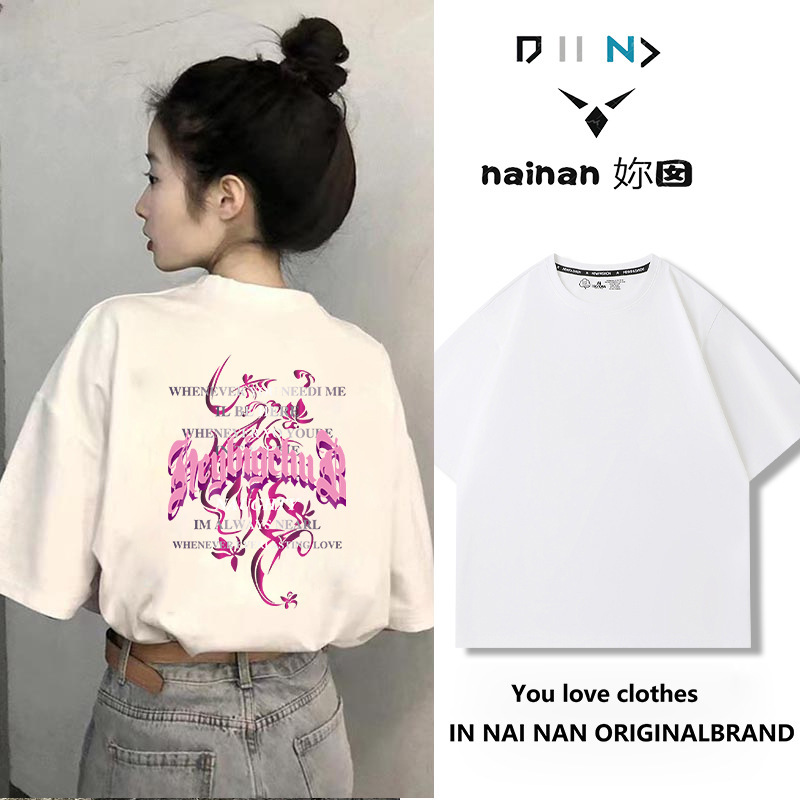 純綿半袖tシャツ女性夏韓国版新型ゆるい丸首小衆白色アニメプリント学生半袖tシャツ|undefined