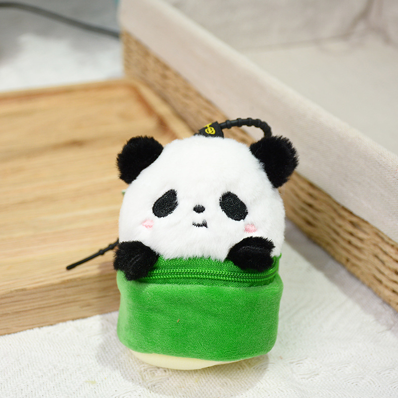 Monedero de felpa de panda de tubo de bambú lindo tesoro nacional flor flor caja ciega bolsa para auriculares mini llavero mochila escolar colgante mujer