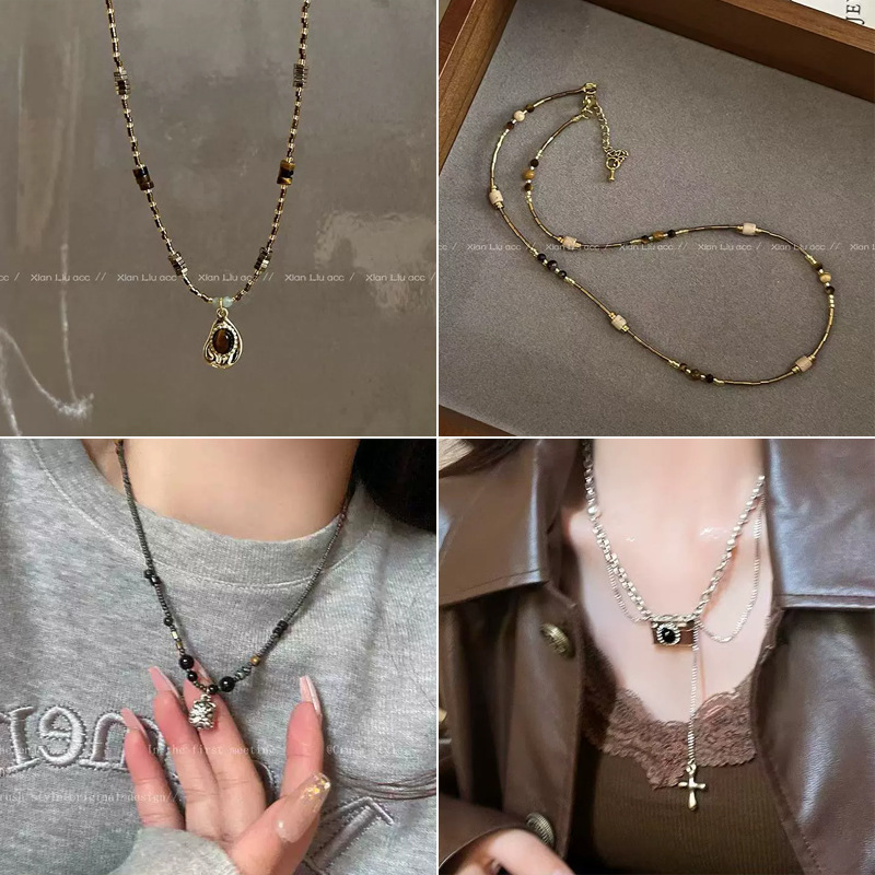 2025 nuevo lujo ligero y frío viento accesorios retro moda cadena de clavícula para mujeres superpuestas accesorios temperamento al por mayor image 1