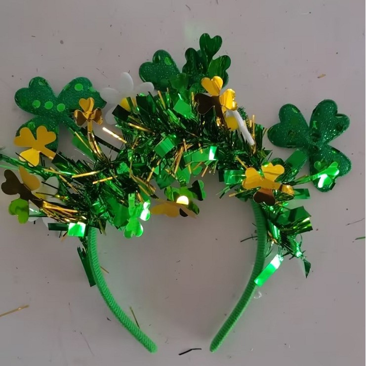 Diadema decorativa del festival de Irlanda, sombrero de terciopelo de trébol, diadema, hebilla, sombreros, accesorios de vestuario de maquillaje al por mayor