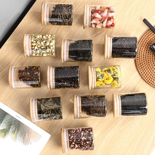 Bamboo lid 12-piece set glass jar pearl cotton set seasoning dried fruit storage box high borosilicate heat-resistant storage box wholesale