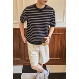 ZY8103T-MW老钱风条纹圆领针织短袖通勤百搭夏季时尚简约T恤，男装针织衫/毛衣，星座614