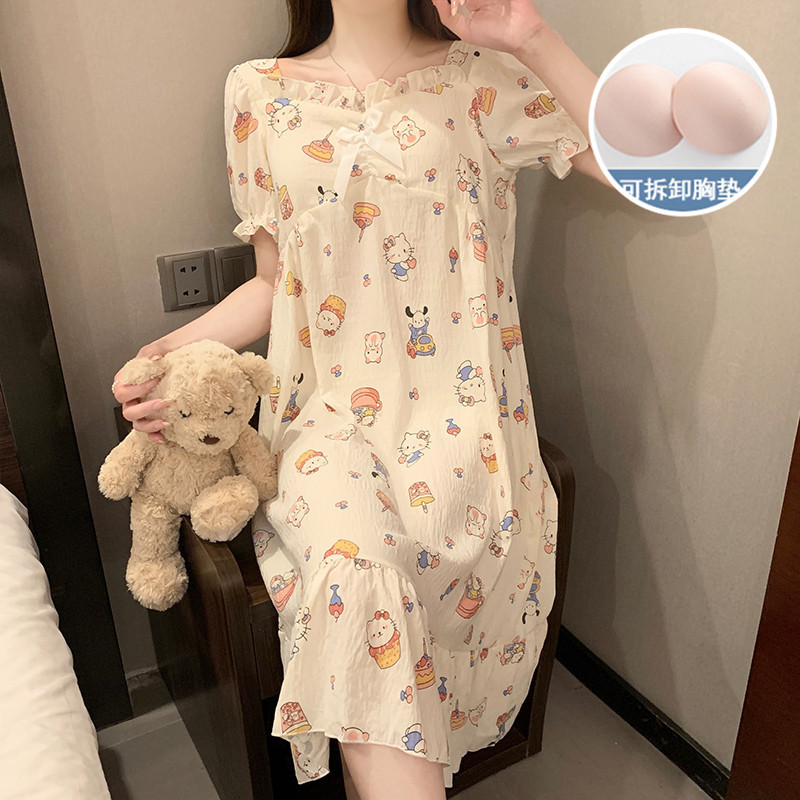 HelloKitty nubes de algodón con cojín de pecho pijama de verano de mujeres pijamas de mangas cortas lindos 2025 nueva ropa para el hogar