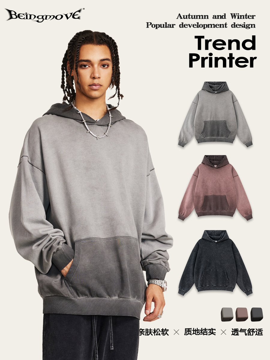 2025 otoño marca de moda pesada 380G hombro camisa con capuzas europeas y americanas hiphop camisa con capuzas pareja de hombres