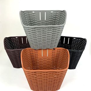 Bicycle Electric Vehicle Plastic Basket Imitation Rattan Basket with Lid Basket Vegetable Basket