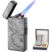 批發超長待機氣電兩用雙火電弧充氣式直沖藍焰防風打火機潮禮品
