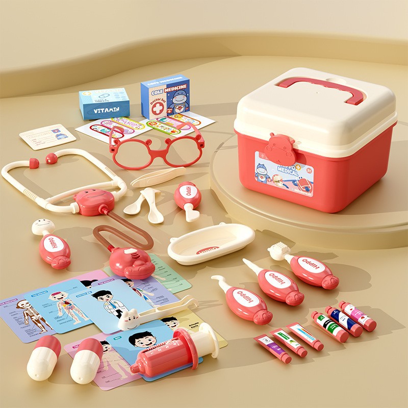 Niños en casa pequeño médico juego de juguetes simulación estetoscopio caja médica enfermera juego de roles inyección conejo