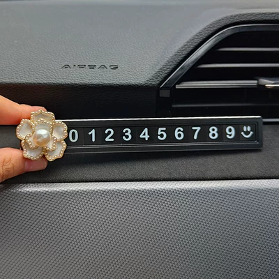 Car number plate mobile Other Automotive Interior Supplies - exquisite-white-camellia-black-alloy-sliding-parking-card