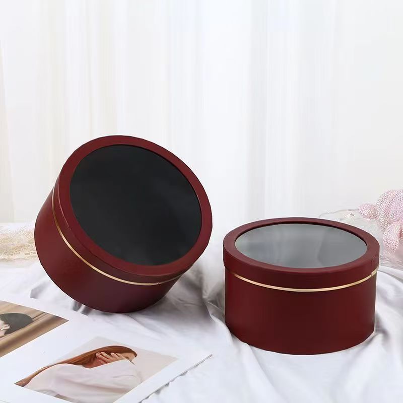 Caja de Regalo Redonda de Cristal para Flores, Caja Vacía para Frutas, Floristería, Ventana Transparente, Caja de Embalaje para Ramos de Boda con Asa