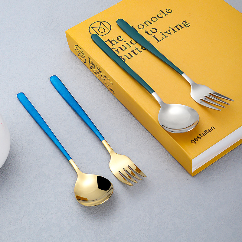 304 cuchara de acero inoxidable tenedor hogar mango largo postre agitación cuchara comer cuchara fábrica directa vajilla cuchara coreana tenedor