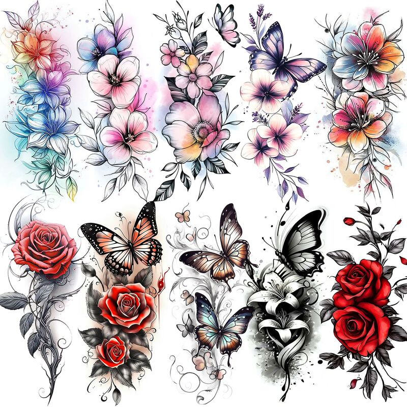 New Cross-Border Butterfly Flower High-End Colorful Water Transfer Tattoo Stickers for Hands and Feet Tk Amazon Tattoo New Cross-Border Butterfly Flower High-End Colorful Water Transfer Tattoo Stickers for Hands and Feet Tk Amazon Tattoo