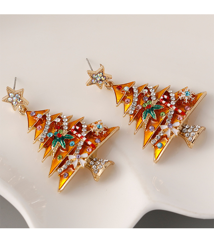 Christmas tree earrings for women niche design fashionable exquisite Christmas earrings alloy oil drop diamond high end earrings_voghion.com