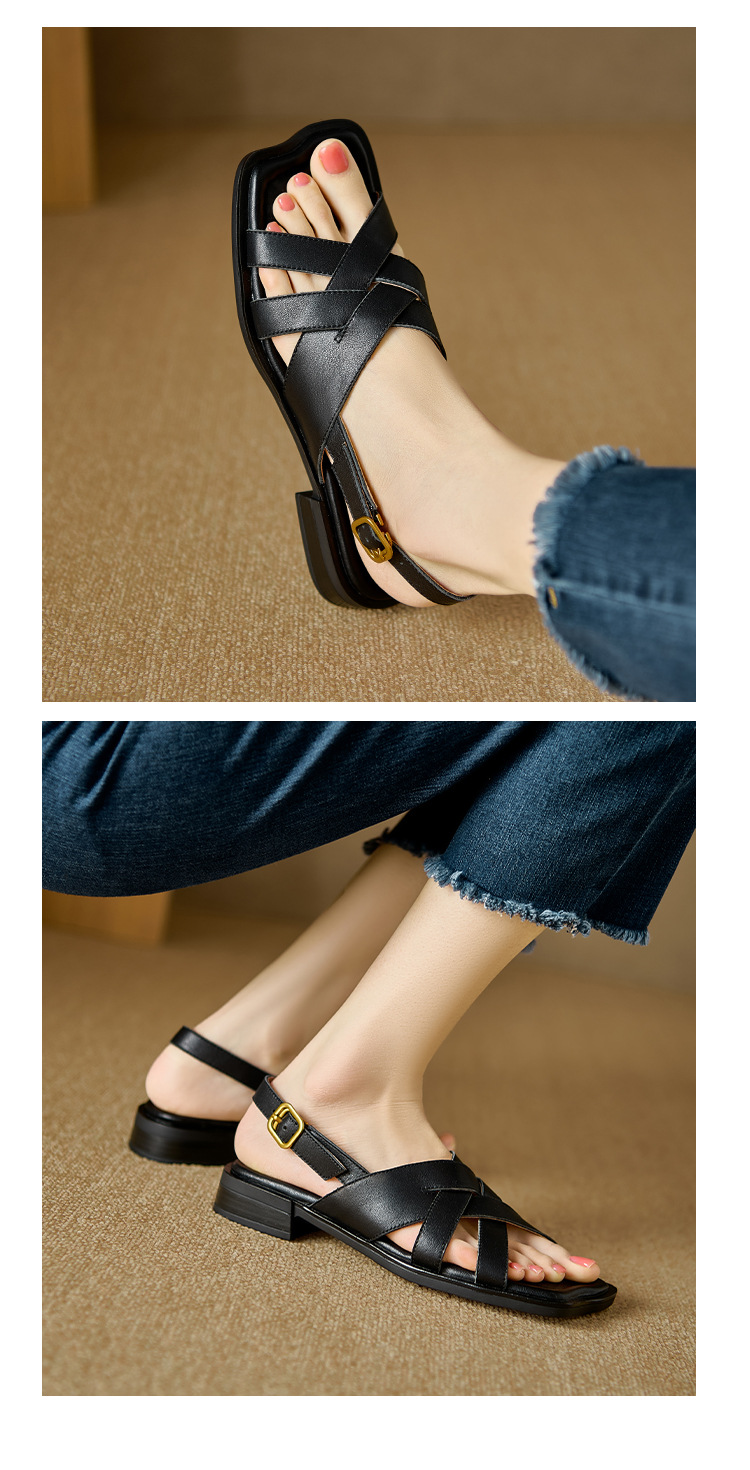 Dép sandal nữ da bò dệt thủ công kiểu La Mã đế bằng — nâu chi tiết 13