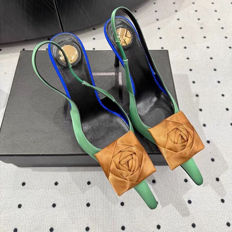 Yangshulin's Same Style Silks and Satins Rose Color Matching Pointed Toe High-Heeled Sandals for Women Ys New Shoes Baotou Super High-Heeled Shoes