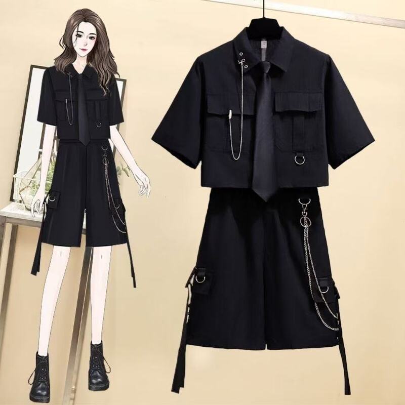 Work Pants, Shorts, Knee-Length Pants, Women's Campus Style Casual Sports High-Waisted Dance Pants with Chain Decoration and Three-Dimensional Chain