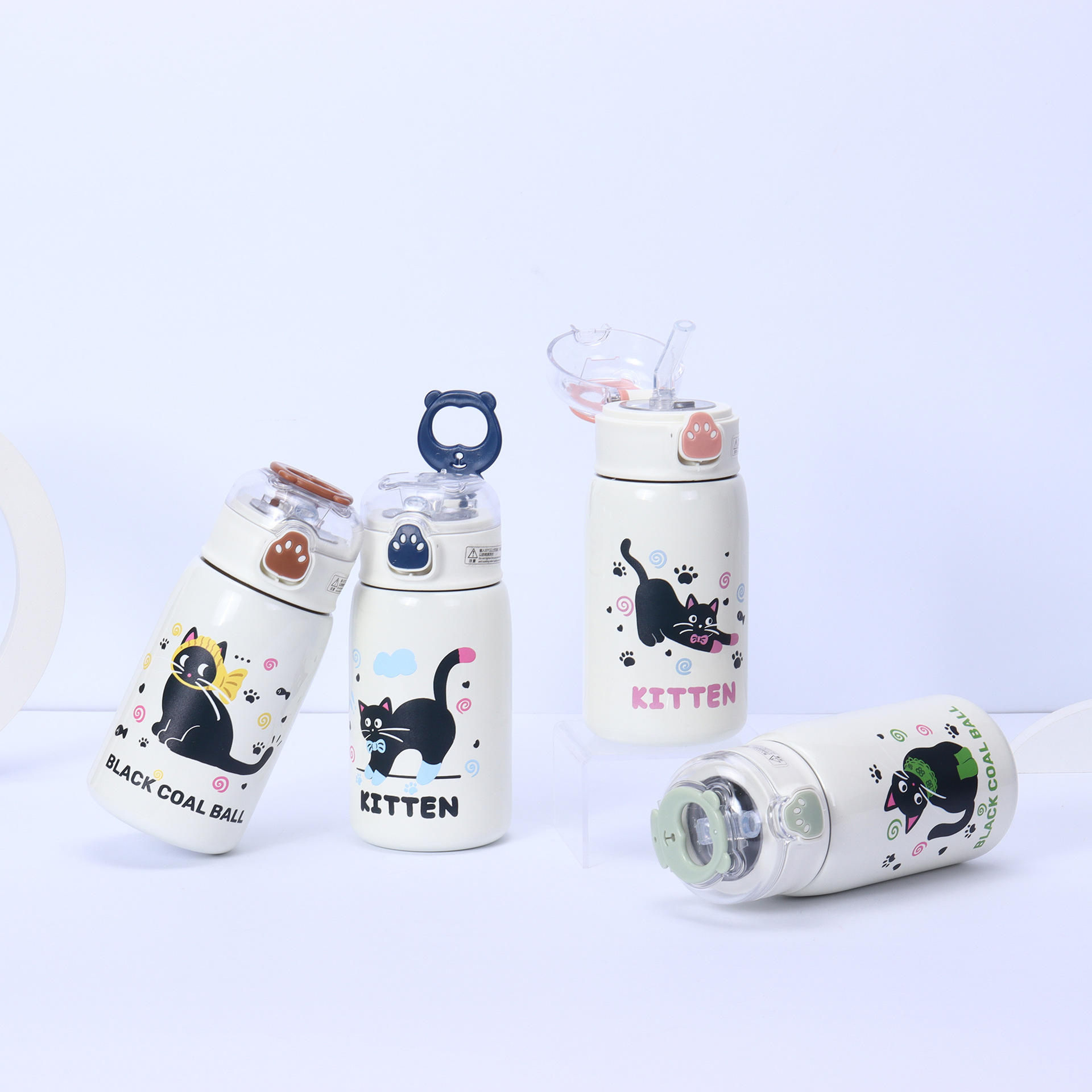 Taza termo de paja de vacío para niños de dibujos animados de alto valor Taza de doble bebida de rebote portátil para exteriores Botella de agua deportiva al por mayor