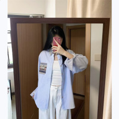 美式复古条纹衬衫女秋季新款宽松休闲百搭长袖衬衣设计感小众上衣