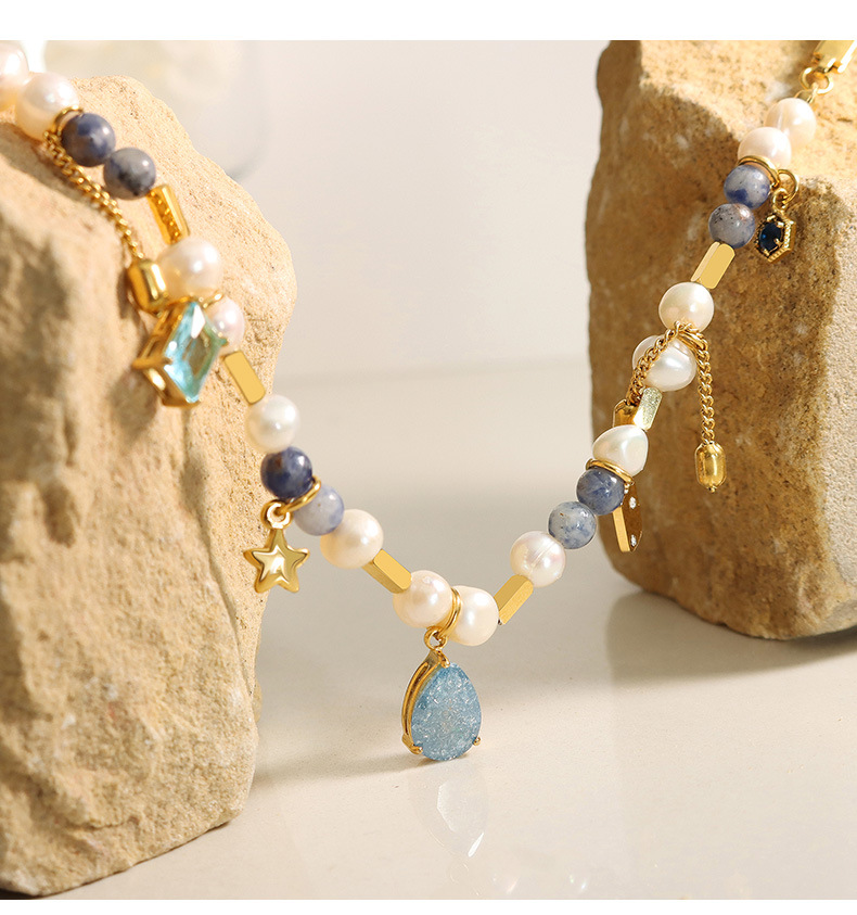 304 Stainless Steel Pendant Material Natural Stone, Glass Stone Inlay Material Necklace Classification Copper Chain Material Electroplating 18K Gold Plated 18K Gold Star Water Droplets Freshwater Pearl Titanium Steel Brass Elegant Copper Necklace