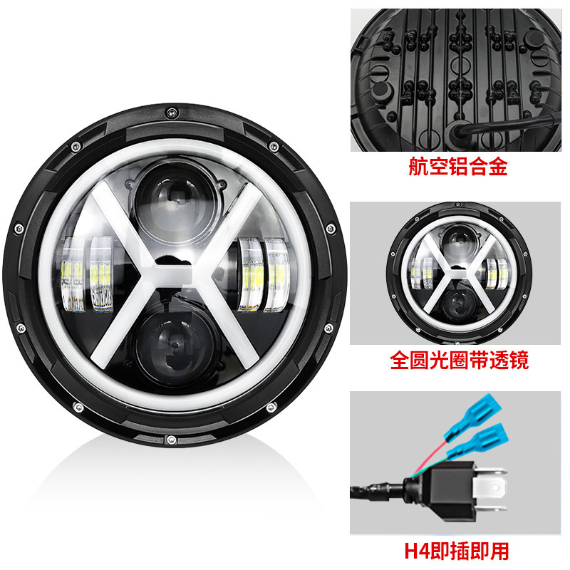 7inch Wrangler Headlights X-Type Off-Road Vehicle Headlights Harley Motorcycle Modified Angel Eye Car Led Lights Cross-Border