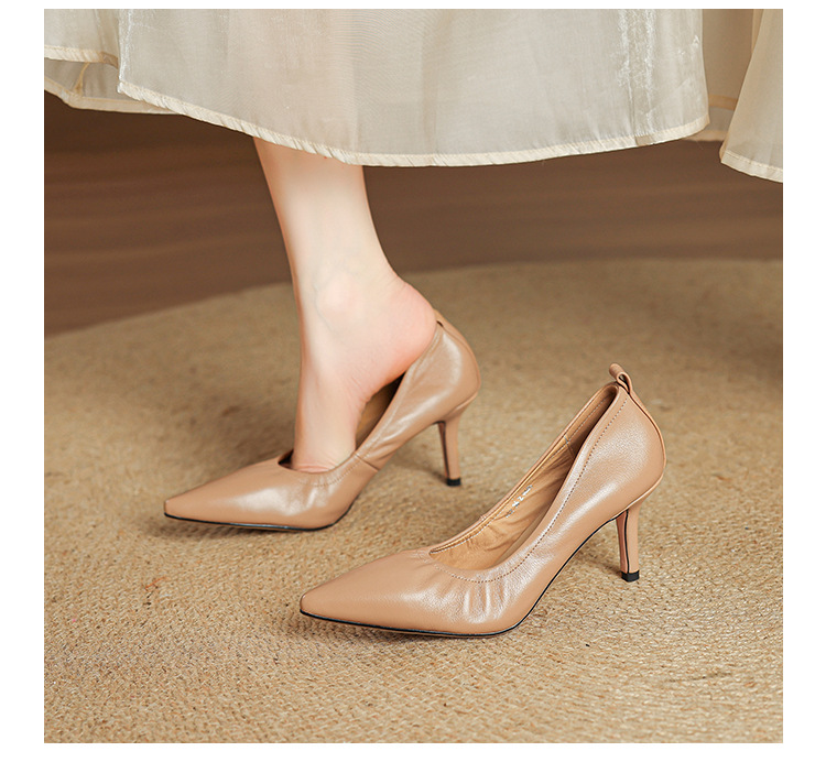 Giày cao gót nữ mũi nhọn gót 5–7 cm da mềm công sở — Nâu caramel 5cm, Đen 5cm, Nâu caramel 7cm, Màu nude 5cm chi tiết 15
