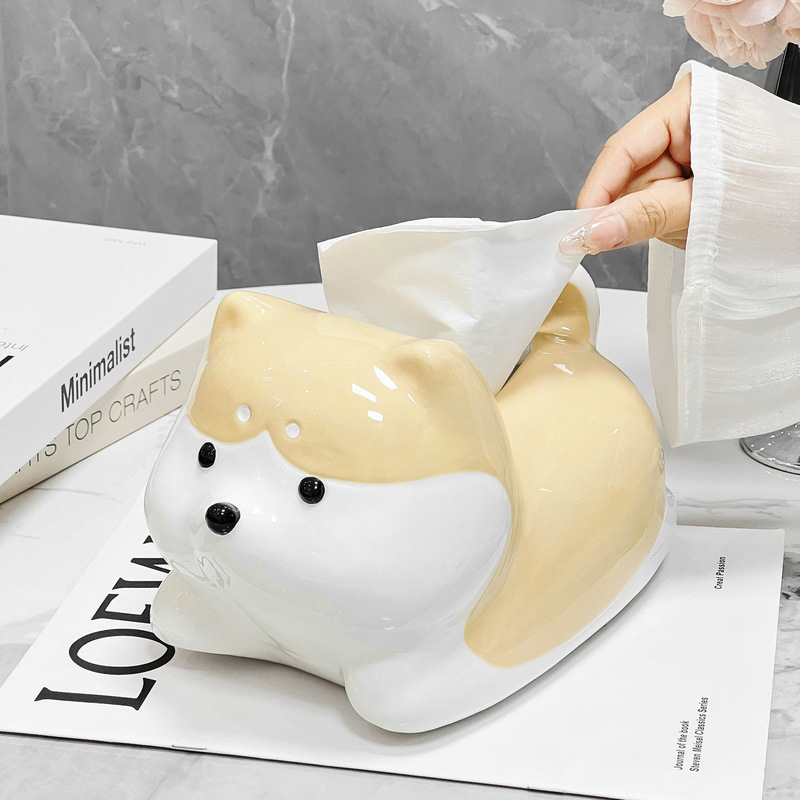 創意的な柴犬のティッシュボックスのリビングルームのお茶のいくつかの家庭用ナプキンの引き出しの紙箱のシンプルで個性的でかわいい漫画の装飾の置物|undefined