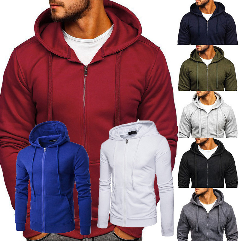 Cross-Border Men's Sports Zipper Fleece-Lined Hooded Sweatshirt Fashion Trendy Jacket Direct from Manufacturer