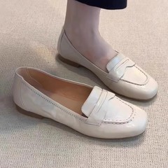 羊皮版~真皮乐福鞋女新款一脚蹬英伦风小皮鞋通勤平底鞋法式单鞋