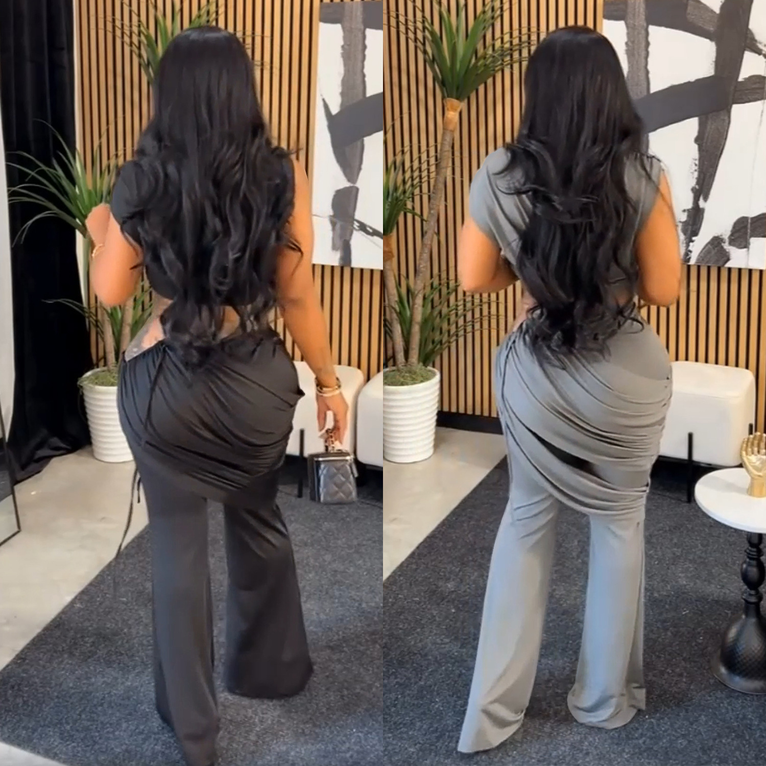 C7528 Aliexpress transfronterizo Amazon Europa y América de moda de mujer casual sin mangas blusa de umbilical pantalones largos de dos piezas image 3