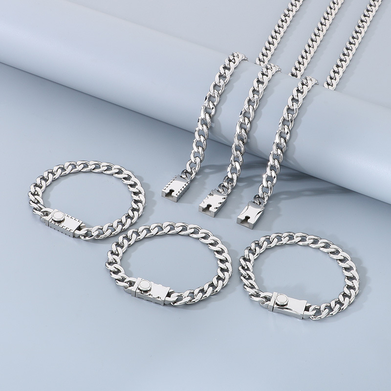 Set collana e bracciale figaro da uomo in acciaio inossidabile_voghion.com