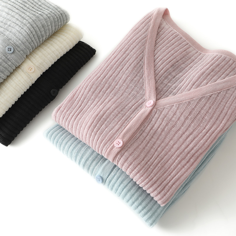 Black Air-conditioning Shirt Slub Ice Silk Sun-protective Shirt Cardigan Thin Women's Knitted Short Slim-fit Slip Skirt Blouse