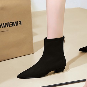 6825-1 French retro minimalist back zipper low heel fashion boots for women, suede casual versatile pointed slim short b