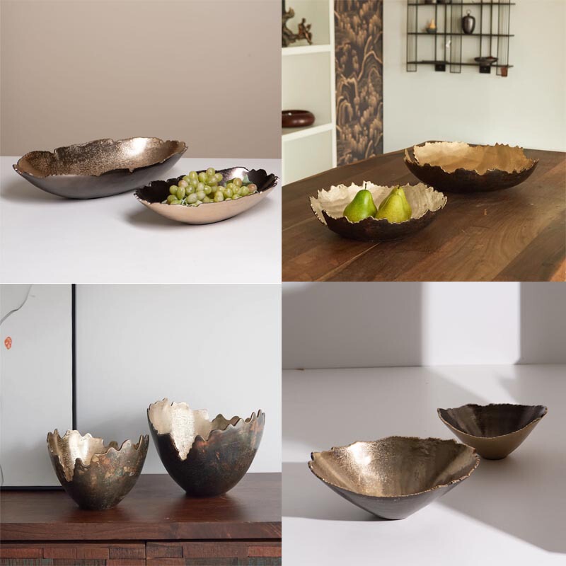 India Imported Retro Old Aluminum Broken Edge Creative Fruit Plate Storage Ornaments Model Room Egg-Shaped Flower Ornaments