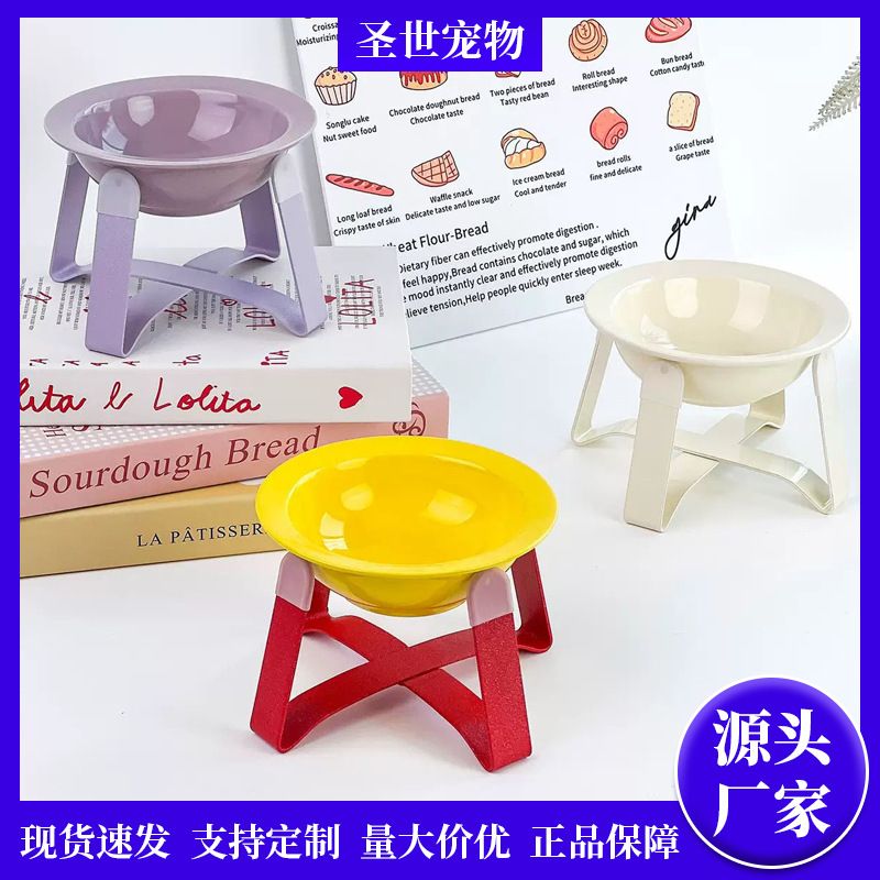 고양이 그릇, 세라믹 고양이 사료 그릇, 고양이 그릇 선반, 애완견 그릇, 경추 보호, 검은 턱 방지, 뒤집히는 방지 식수 그릇