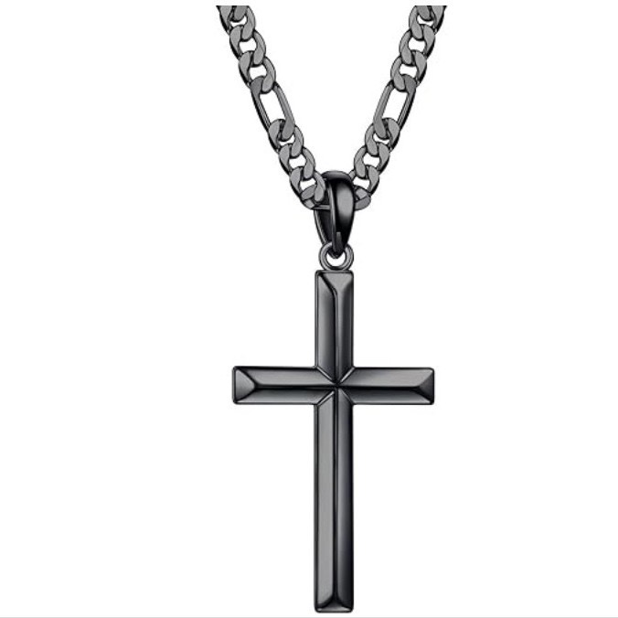 Collana con ciondolo a croce e catena cubana in acciaio_voghion.com