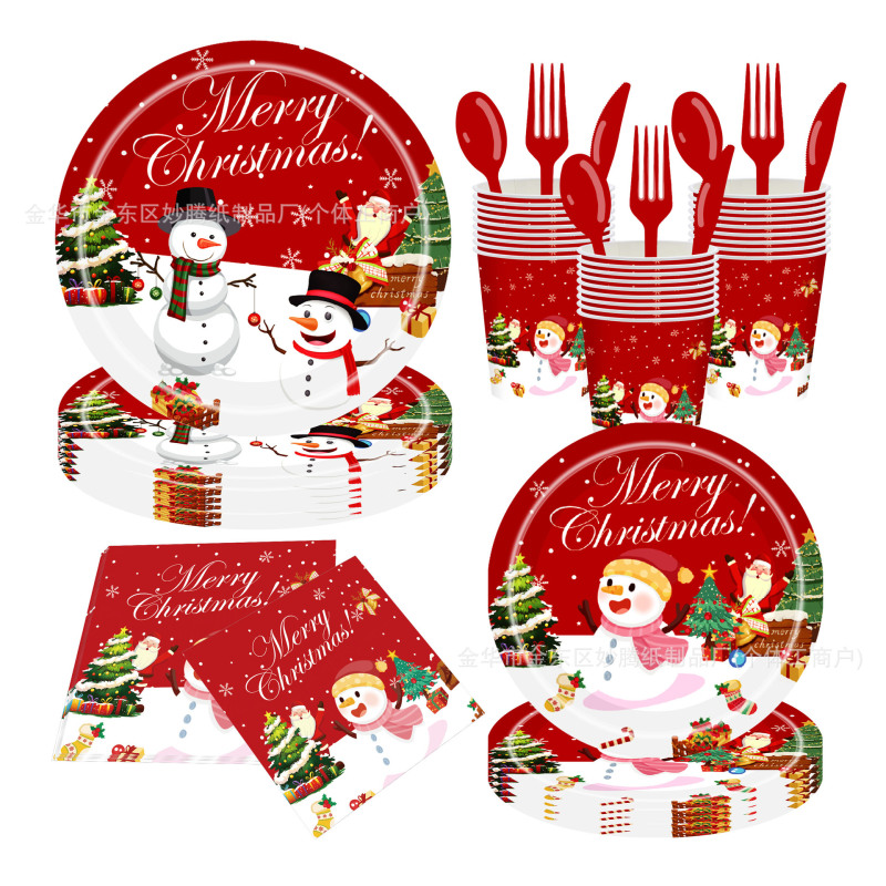 国境を越えた新しい雪だるまクリスマス使い捨て食器セット家族や友人のパーティーパーティー使い捨て紙皿|undefined