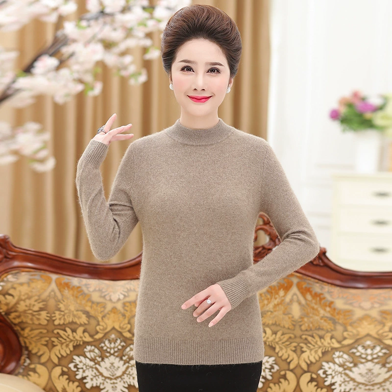 Новая одежда для молодых мам: свитер из 100% чистой шерсти, базовый слой, большие размеры, для женщин среднего и старшего возраста, толстый шерстяной свитер для осени и зимы.