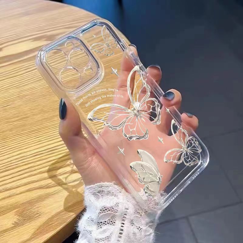 蝶々がいっぱいの画面に映る、Apple 17 Pro Max、iPhone 16、女の子向け、14 Pro、クールでスタイリッシュ、15、耐衝撃、13対応のスマホケース|undefined