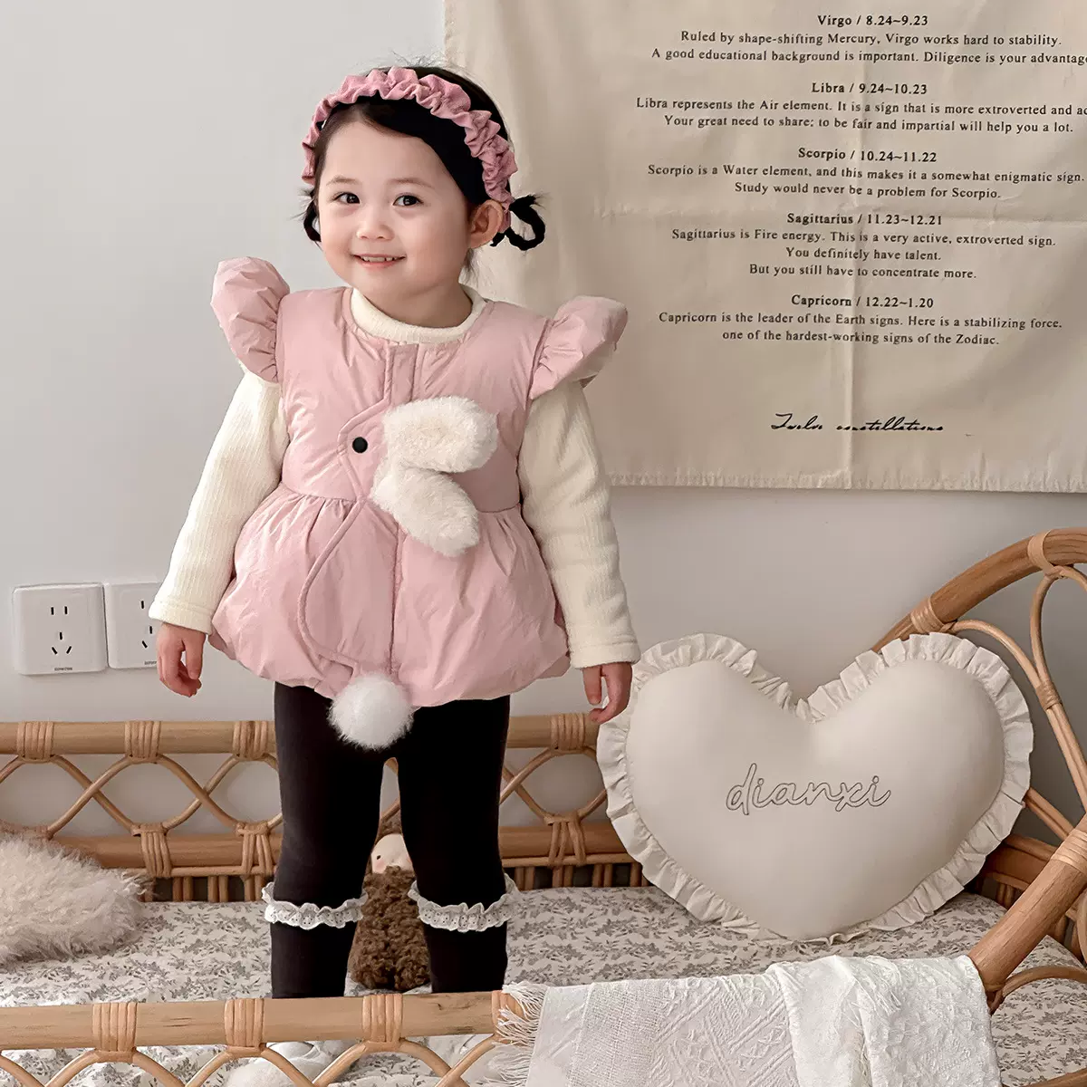 女童棉服马甲秋冬洋气宝宝马夹可爱兔子婴儿夹棉保暖背心外穿坎肩