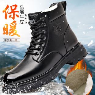 Martin Boots Men's British Style High-top Thick-soled Genuine Leather Men's Shoes Workwear High-barred Knight Motorcycle Men's Boots Warm fleece-lined