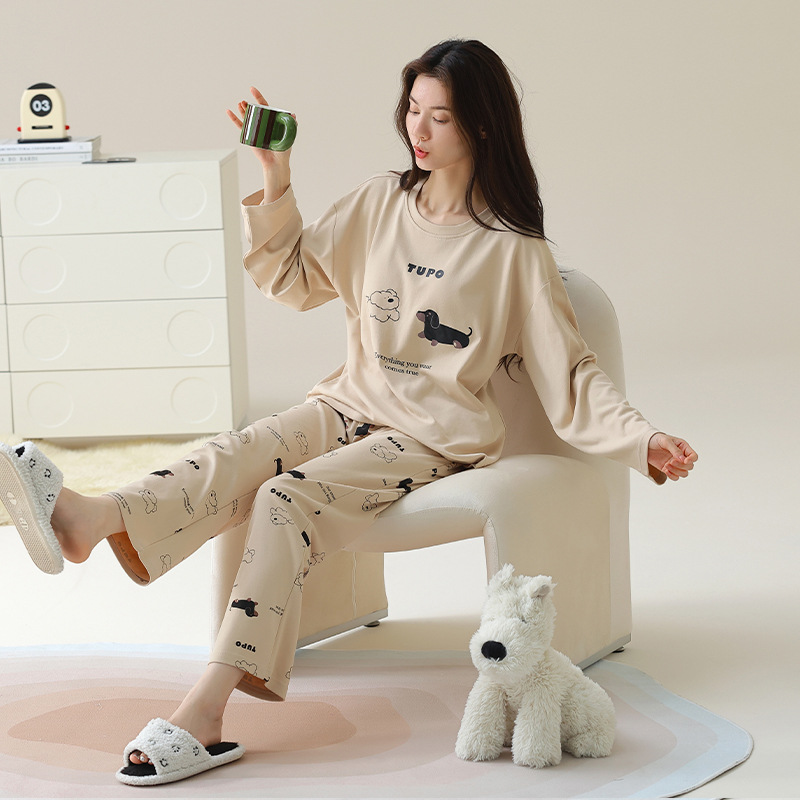 パジャマの女性春秋の純綿の長袖の2024年の新型の秋冬の大きいサイズの純綿は家の服のスーツを着ることができます。