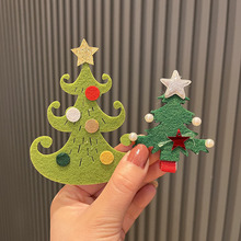 欧美圣诞发饰批货节日儿童可爱亮片圣诞树边夹珍珠蝴蝶结女童发夹