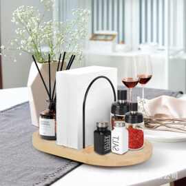 跨境木制厨房调料瓶收纳架桌面餐巾纸整理架铁艺结合多用途支架