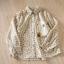 2025秋装新品 日系小清新甜美磨毛翻领立体钩花宽松长袖衬衫女装